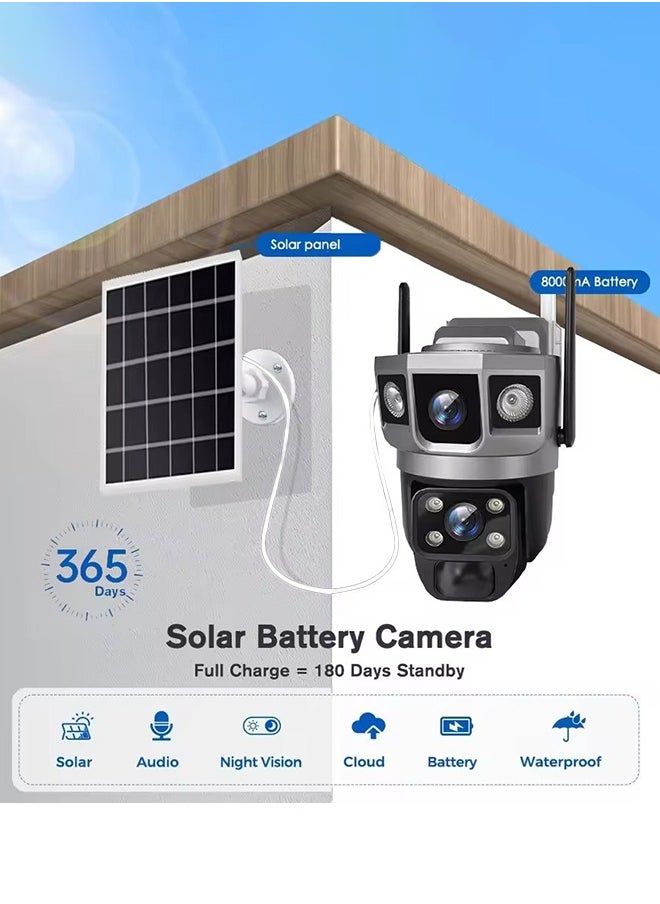 كاميرا مراقبة تعمل بالطاقة الشمسية 4G كاميرات مراقبة 4K HD CCTV بطارية مزدوجة العدسة كاميرات مراقبة منزلية ذكية خارجية
