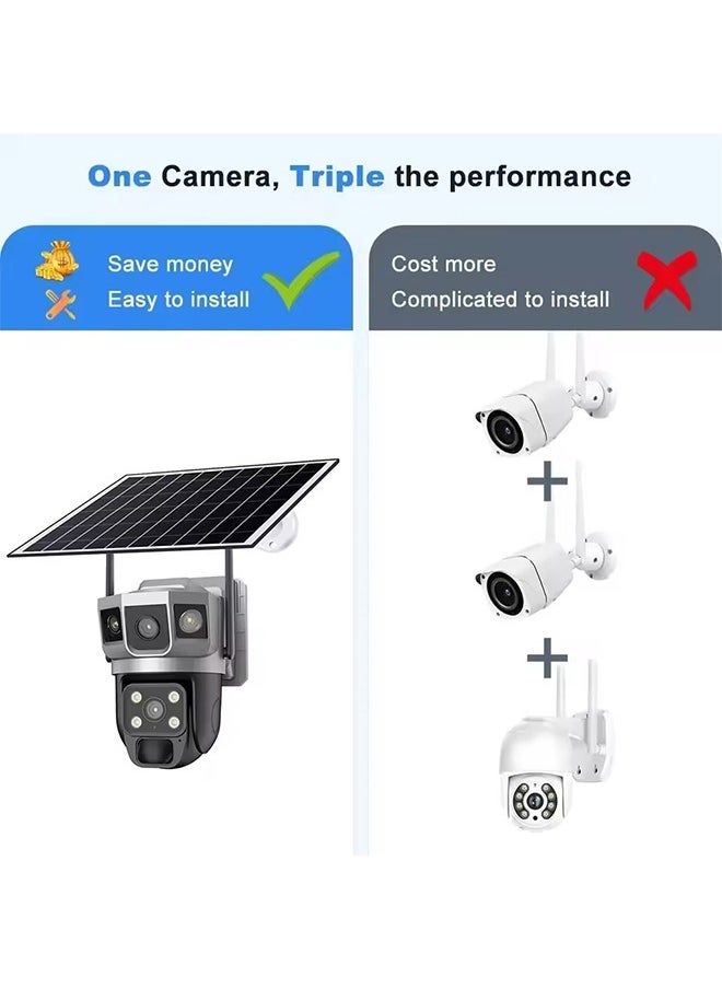 كاميرا مراقبة تعمل بالطاقة الشمسية 4G كاميرات مراقبة 4K HD CCTV بطارية مزدوجة العدسة كاميرات مراقبة منزلية ذكية خارجية