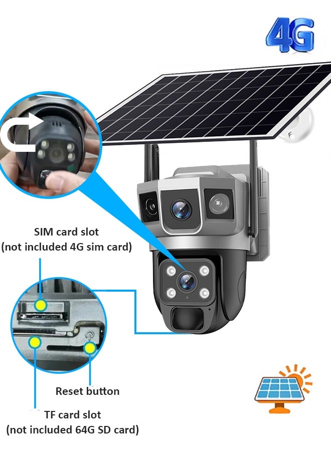 كاميرا مراقبة تعمل بالطاقة الشمسية 4G كاميرات مراقبة 4K HD CCTV بطارية مزدوجة العدسة كاميرات مراقبة منزلية ذكية خارجية