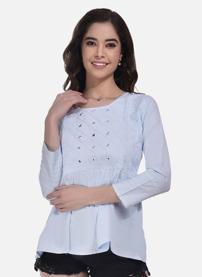 FIMS عبوة من 2 بلوزات قطنية مزخرفة هندسياً بتصميم بيبلوم - Image 2