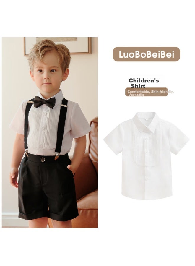 Luobobeibei Children's Shirt Summer Boys Korean Style Turn-down Collar Shirt Middle And Small Children's Fashion Bottoming Shirt White-1 140 - Image 1