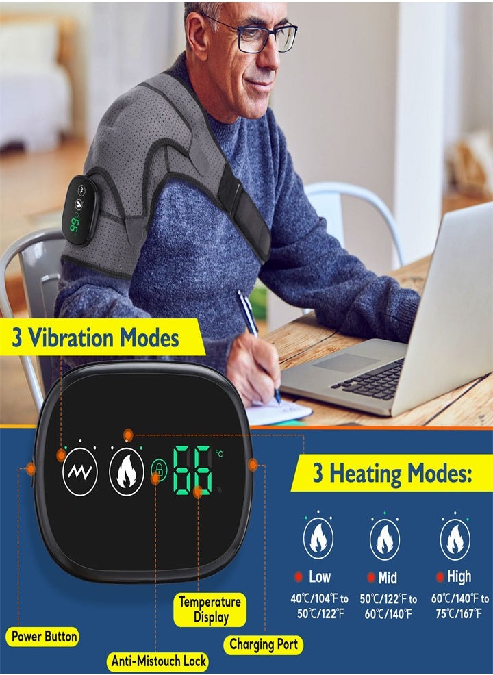 Joshberg - Wireless 3 in 1 Electric Shoulder Heating Pad, Heated Shoulder Straps with LED Display, 3 Level Support Braces, Relieve Arthritis Joint Injury Pain, Healthy Relaxation (Gray) - Image 1