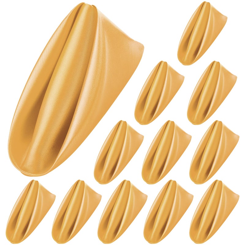 ANECO 12 Pieces Satin Napkins Soft Dinner Napkins Square Table Napkins 17 x 17 Inches for Restaurant Weddings Party Dinner Decoration Gold