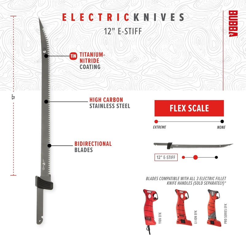 Bubba E-STIFF Electric Fillet Blade with Ti-Nitride Coated Hollow Stainless Steel Non-Stick Reciprocating Construction for Fishing and Outdoors - Image 3