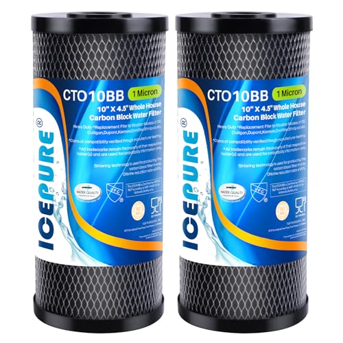 ICEPURE فلتر مياه نشط بالكربون 10"X4.5"، 1 ميكرون متوافق مع Dupont WFHDC8001، EP Series، EPM Series، CB-BB-10، GE FXHTC، GXWH40L، GXWH35F، GNWH38S، CTO10BB، 2PACK - Image 1