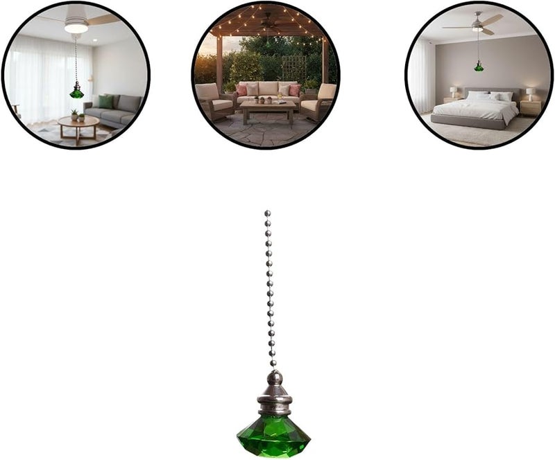 Green Crystal Fan Pull Pendant with Metal Bead Chain 50 cm - Image 5