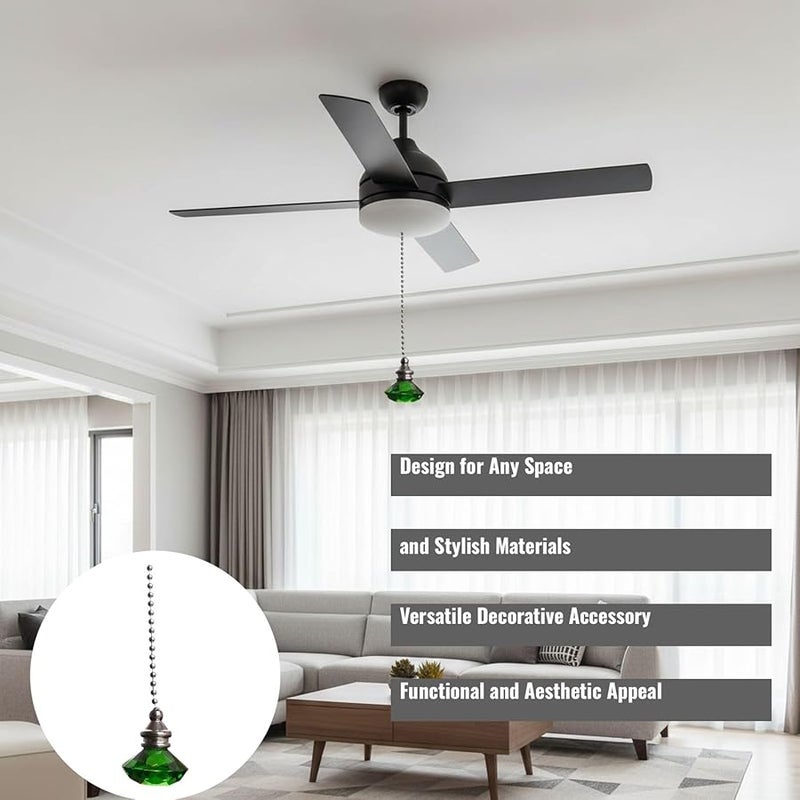 Green Crystal Fan Pull Pendant with Metal Bead Chain 50 cm - Image 3