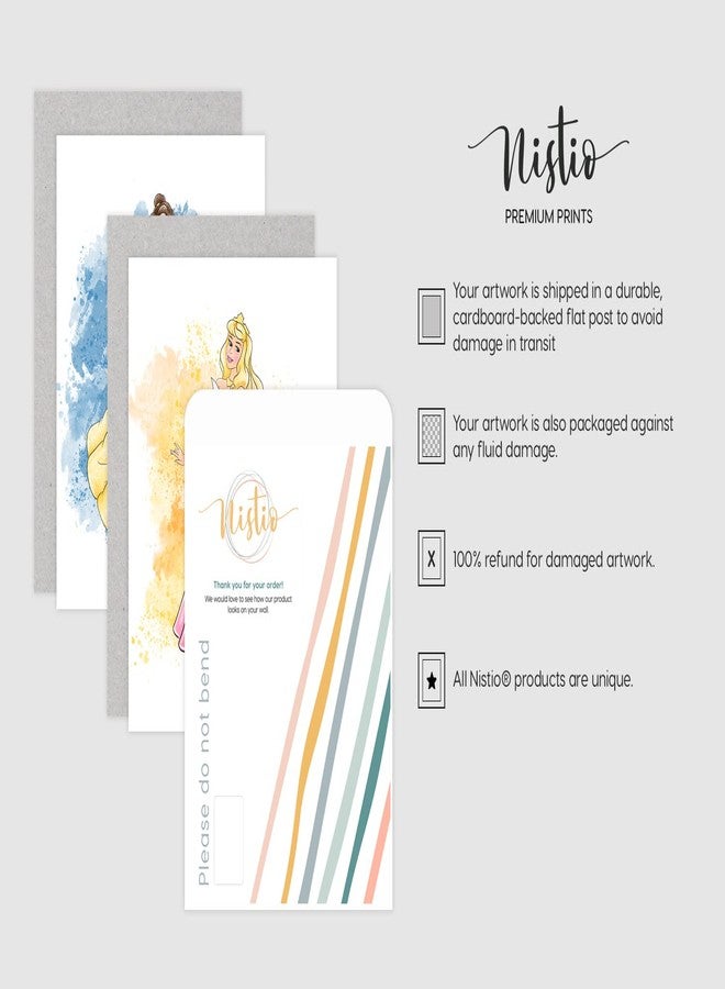 Nistio Princess Nursery Wall Art Prints, Ariel Nursery Poster, Newborn Gift, Cinderella Baby Room Decor For Girls, Princess Cinderella, Rapunzel, Ariel, Belle, Tiana, Jasmine, Set of 8 Prints, 8x10 - Image 3