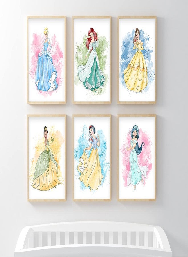 Nistio Princess Nursery Wall Art Prints, Ariel Nursery Poster, Newborn Gift, Cinderella Baby Room Decor For Girls, Princess Cinderella, Rapunzel, Ariel, Belle, Tiana, Jasmine, Set of 8 Prints, 8x10 - Image 4