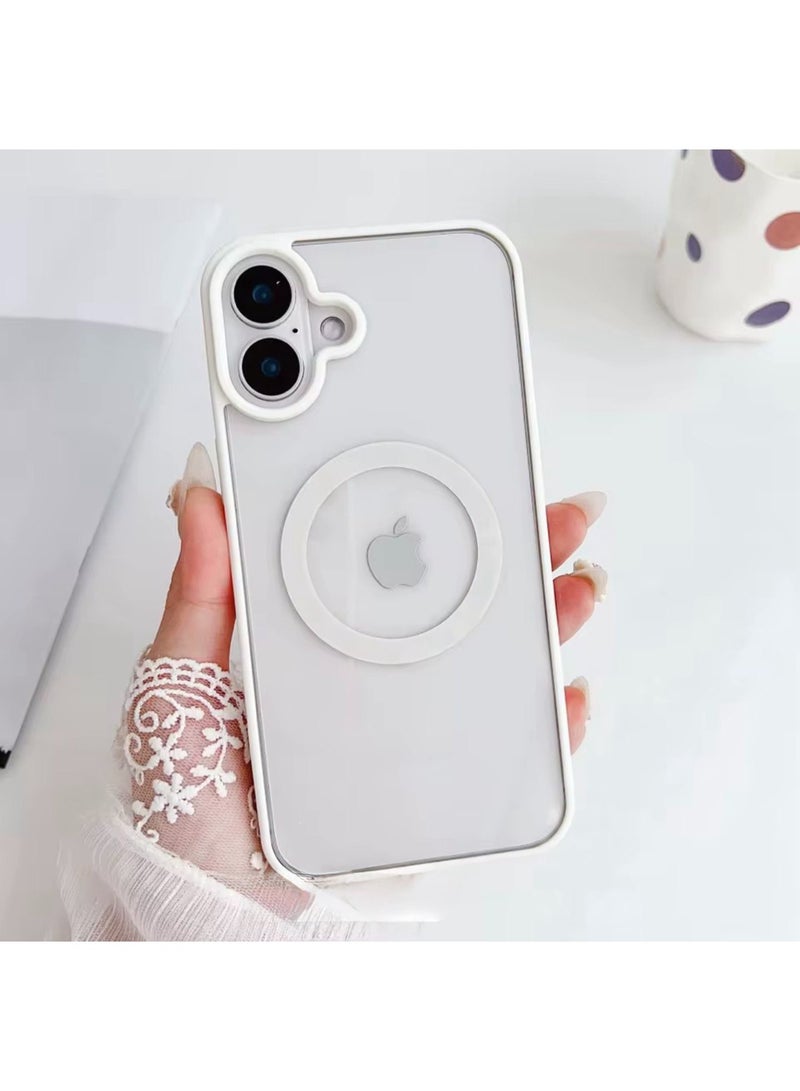 جراب مغناطيسي شفاف لهاتف iPhone 17، حماية عالية الجودة من السقوط مع شريط مقاوم للصدمات، جراب خلفي شفاف للهاتف | أبيض