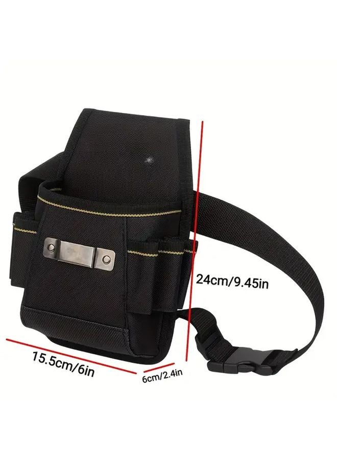 حقيبة أدوات كهربائية سوداء كبيرة السعة مع حزام متعدد الأقسام وحزام قابل للتعديل - Image 4