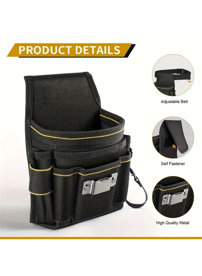 حقيبة أدوات كهربائية سوداء كبيرة السعة مع حزام متعدد الأقسام وحزام قابل للتعديل - Image 2