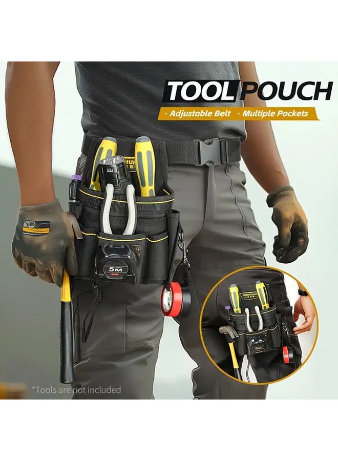 حقيبة أدوات كهربائية سوداء كبيرة السعة مع حزام متعدد الأقسام وحزام قابل للتعديل - Image 3