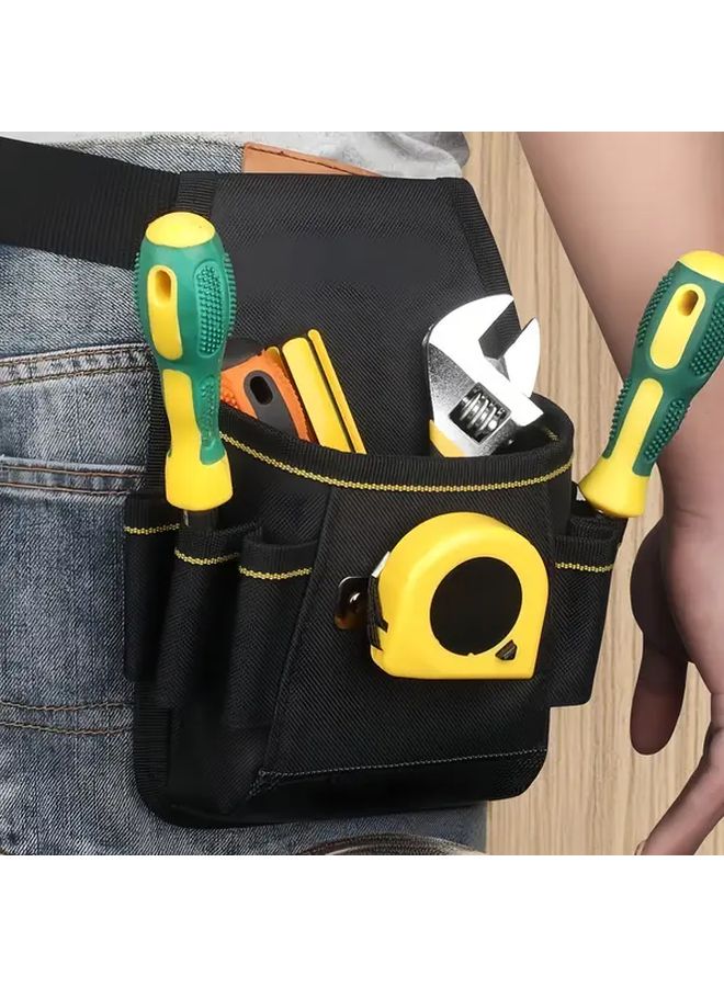 حقيبة أدوات كهربائية سوداء كبيرة السعة مع حزام متعدد الأقسام وحزام قابل للتعديل - Image 1