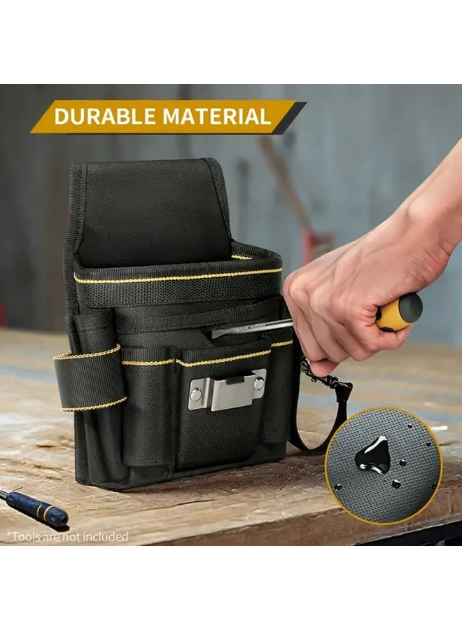 حقيبة أدوات كهربائية سوداء كبيرة السعة مع حزام متعدد الأقسام وحزام قابل للتعديل - Image 5