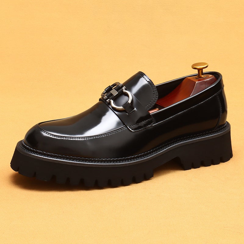 Mens Genuine Leather Loafers Business Casual British Style Slip-On Shoes Black 