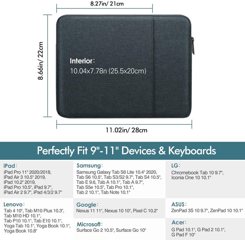 MOCA 9/11 Inch Tablet Sleeve Carrying Case for iPad 10.2,10.9, Air 3 iPad Pro 11 2021-2018, iPad Air 4 10.9 2020, Galaxy Tab Tab S8/S7/ A7 Lite/Tab A 10.1 Tablet Protective Sleeves Bag (Space Grey) - Image 2