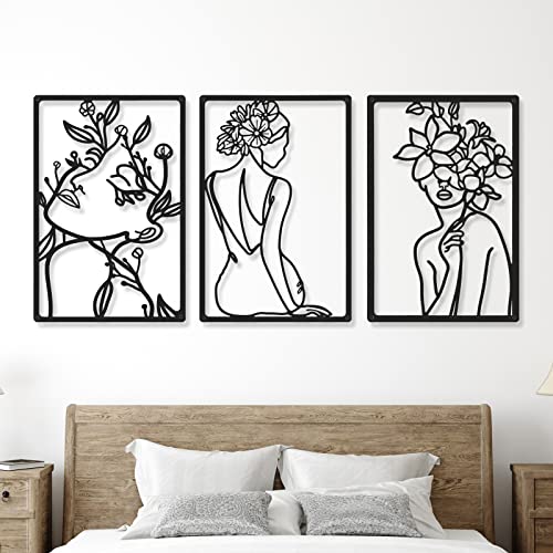 Cindeer 6 Pieces Black Metal Bedroom Wall Decor Minimalist Metal Wall Art Modern Abstract Woman Line Art Living Room Decor Aesthetic Female Bedroom Pictures Sculpture Line Drawing Hanging - Image 2