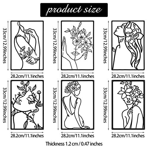 Cindeer 6 Pieces Black Metal Bedroom Wall Decor Minimalist Metal Wall Art Modern Abstract Woman Line Art Living Room Decor Aesthetic Female Bedroom Pictures Sculpture Line Drawing Hanging - Image 3