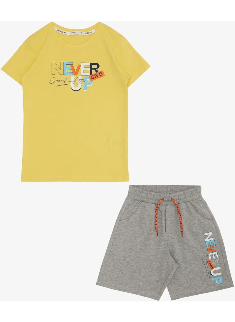 بريز Boy Shorts Set with Text Printed Pockets, Age 8-14, Yellow
