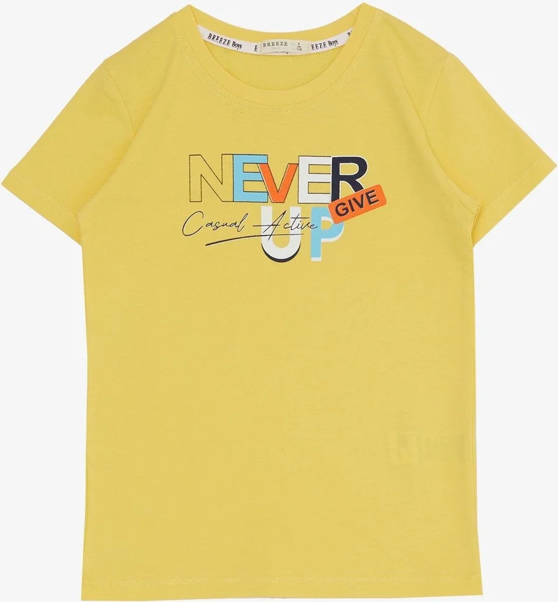 Breeze Boy Shorts Set with Text Printed Pockets, Age 8-14, Yellow
