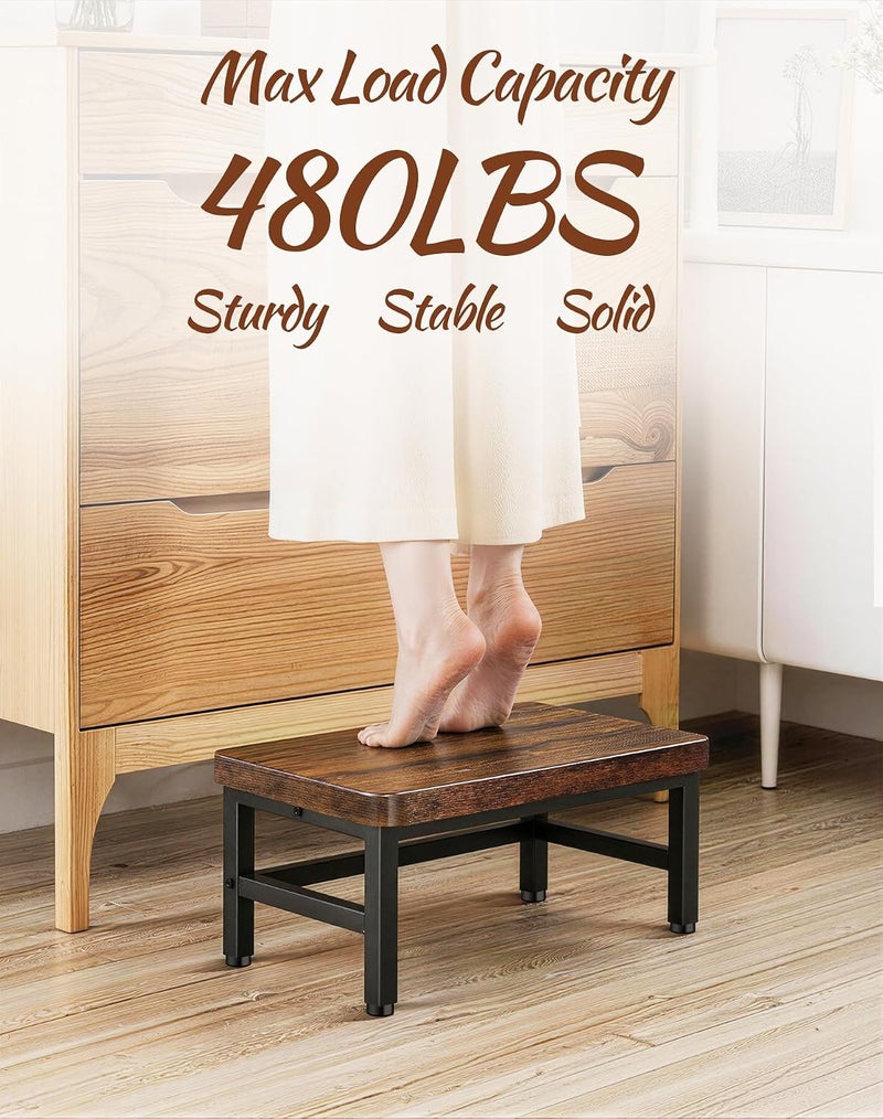 PARTPHONER Wooden Step Stool for Adults & Kids, 480-LBS Heavy Duty with Non-Slip Rubber Feet & Suction Cup Pads, Bed Stool for High Beds, Ideal for Bedroom, Living Room, Bathroom, Kitchen,Rustic Brown - Image 2