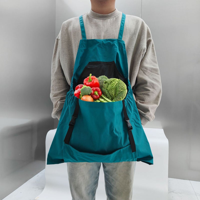 Garden Picking Apron Large Pocket Orchard Fruit Storage Bag Multi-purpose Backpack Apron Vegetable Garden Foraging Bag Green
