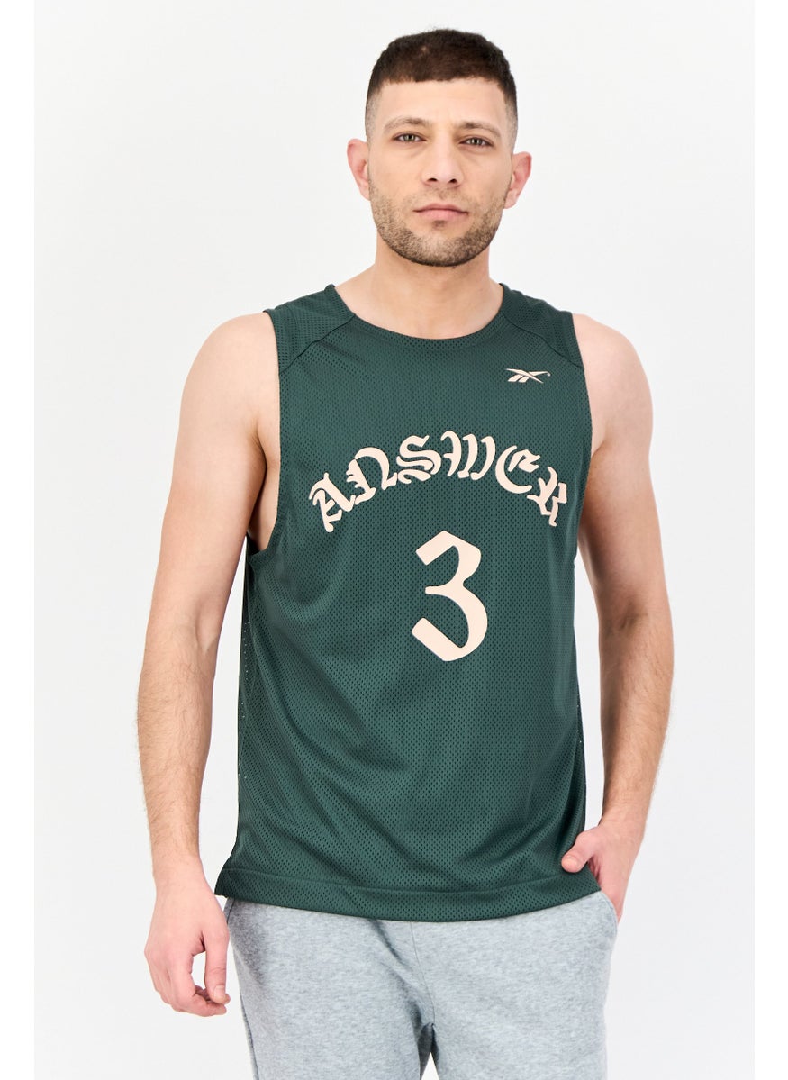 Reebok Men Sportswear Fit Sleeveless Basketball Jersey, Teal Green  - Image 1