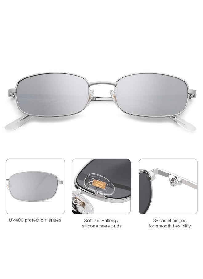 Sojos Small Y2K Narrow Rectangle Sunglasses Womens Mens Retro 80S 90S Skinny Sunnies Sj1187, Silver/Silver  - Image 3