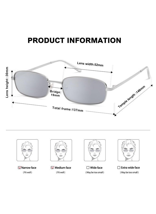 Sojos Small Y2K Narrow Rectangle Sunglasses Womens Mens Retro 80S 90S Skinny Sunnies Sj1187, Silver/Silver  - Image 4