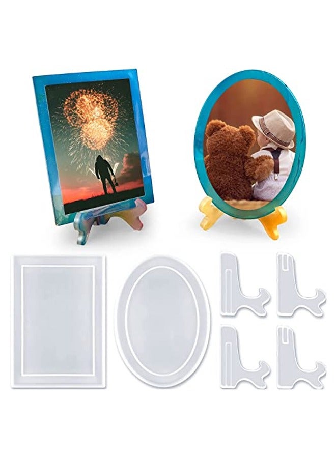 Resin Mold for Photo Frame, Picture Frame Molds with Stand Holder, Rectangle u0026 Oval Epoxy Molds for Resin Casting, DIY Personalized Photo Frame for Handmade Gifts Home Table Decor - Image 1