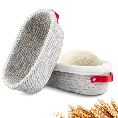 Dimpola Banneton Bread Proofing Basket - Cotton Oval Banneton Basket Set of 2 Sourdough Proofing Baskets Round Proofing Bowls Handmade Rattan Baskets and Liners - Image 1