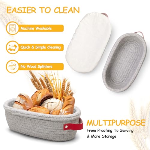 Dimpola Banneton Bread Proofing Basket - Cotton Oval Banneton Basket Set of 2 Sourdough Proofing Baskets Round Proofing Bowls Handmade Rattan Baskets and Liners - Image 3