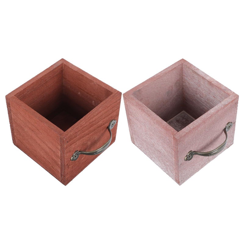 Wooden Flower Pot Plant Container 2pcs Set Brown Rectangular Planters For Home Flower Arrangement And Garden Decoration - Image 2