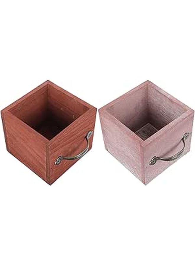 Wooden Flower Pot Plant Container 2pcs Set Brown Rectangular Planters For Home Flower Arrangement And Garden Decoration - Image 1