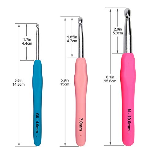 BCMRUN Crochet Hooks Set,14 Pcs 2.25mm(B)-10mm(N) Ergonomic Soft Grip Handles,Smooth Knitting Needles Kit with Bag for Arthritic Hands,Extra Long  Plus Knit Needles Weave Yarn Set,Best Gift for Women - Image 3