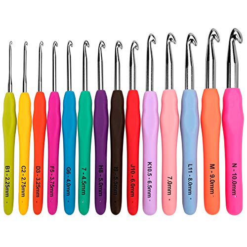 BCMRUN Crochet Hooks Set,14 Pcs 2.25mm(B)-10mm(N) Ergonomic Soft Grip Handles,Smooth Knitting Needles Kit with Bag for Arthritic Hands,Extra Long  Plus Knit Needles Weave Yarn Set,Best Gift for Women - Image 1