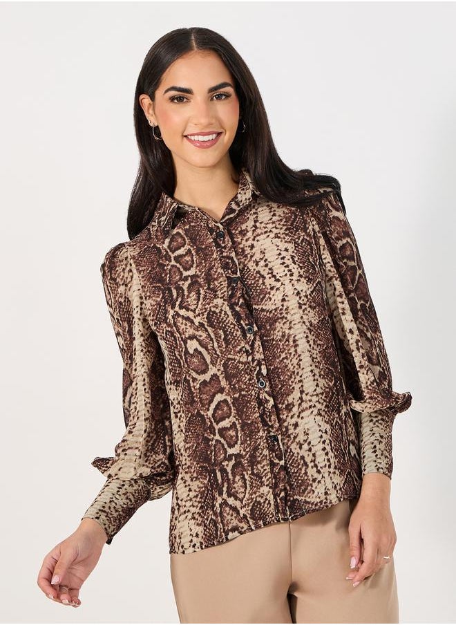 Styli - Leopard Print Balloon Sleeves Shirt - Image 1