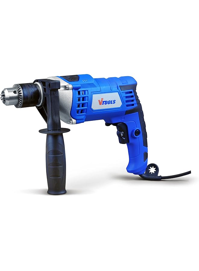 VTOOLS High Quality 1050 Watt Impact Drill With Multi Function Hammer And Drill Metal Body 360°Rotating Side Handle Guide Ruler And Variable Speed Blue Vt1207 - Image 1