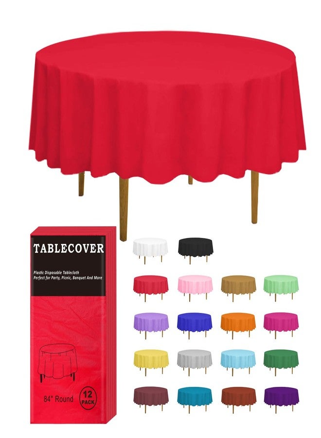 DZ D&Z 12 Pack Red Plastic Tablecloth Table Cloth 84" Round Disposable Table Cover for Party Birthday Wedding Christmas - Image 1