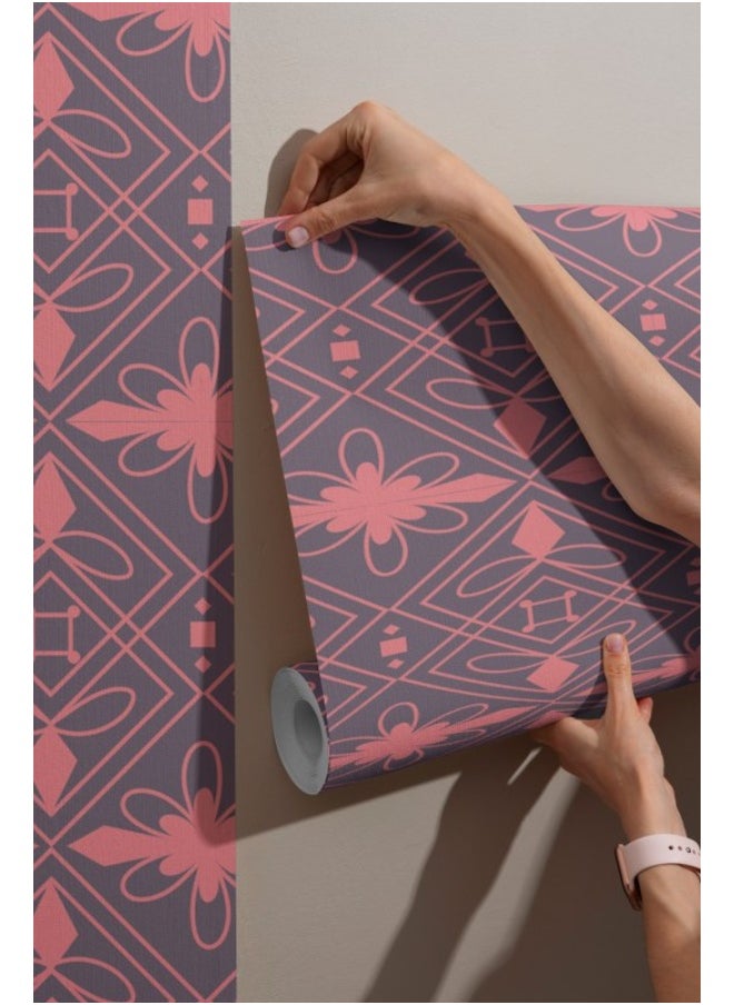 Home Gallery - Geometric In Pink Fabric Wallpaper Covers An Area ​​Up To 4.2Mx3M With Adhesive  And Smoothing Tool - Image 1
