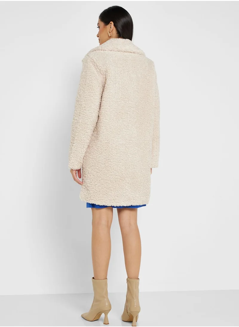 VERO MODA Button Detail Fur Coat