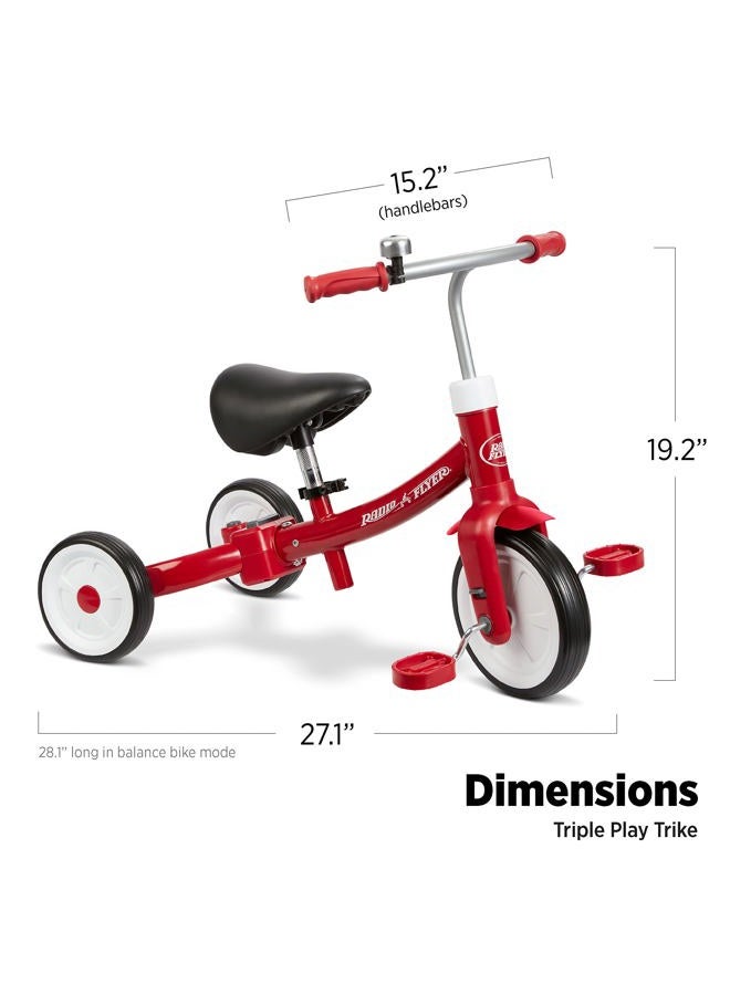 Radio Flyer Triple Play Trike, Toddler Tricycle, Balance Bike and Ride-On, Ages 1-3, Large, Red - Image 3