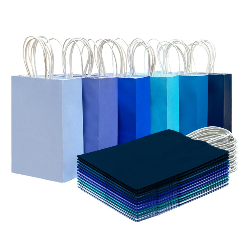 qiqee 30PCS Medium Gift Bag with Handles Bulk 11"x5"x8" Gift Bags 6 Different Blue Color Bags Multiple Uses (Medium Size) - Image 1