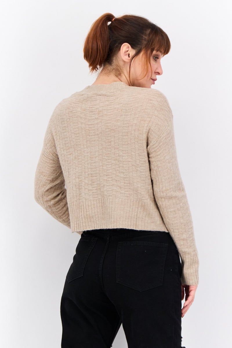 lager 157 Women V-Neck Long Sleeves Knitted Cardigans, Brown  - Image 3