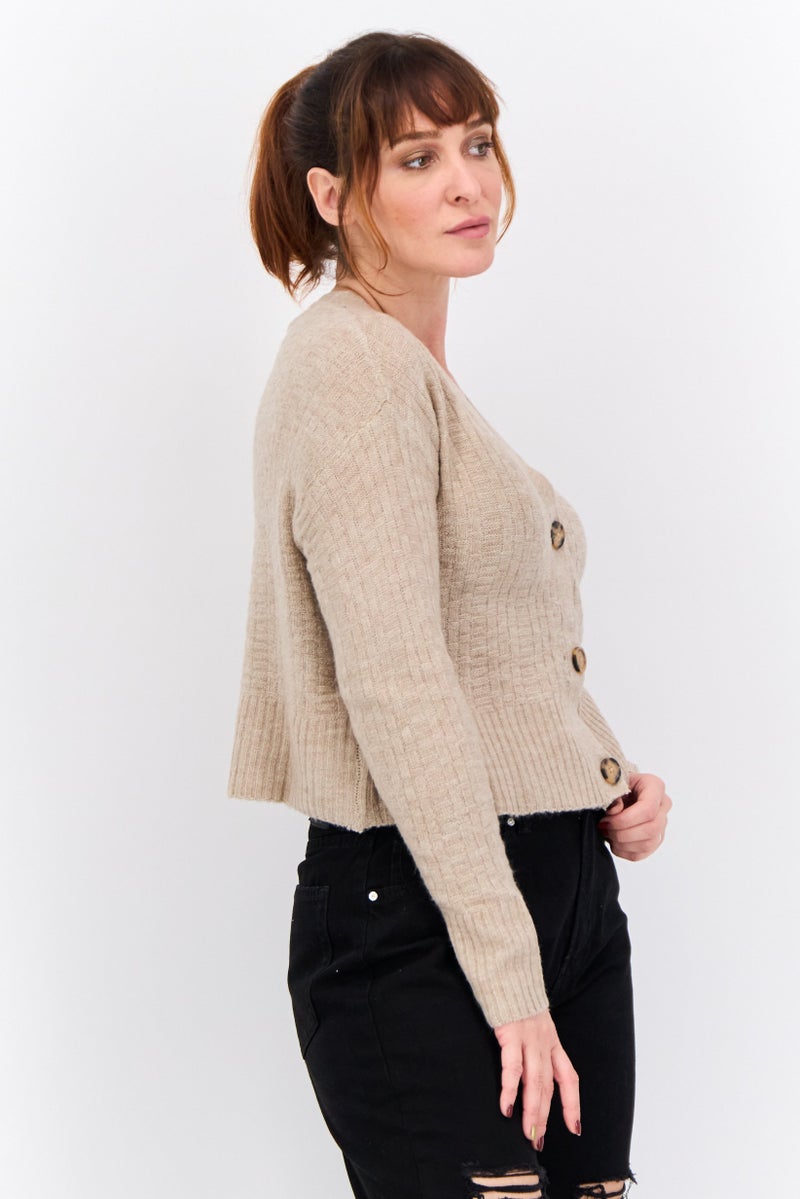 lager 157 Women V-Neck Long Sleeves Knitted Cardigans, Brown  - Image 2