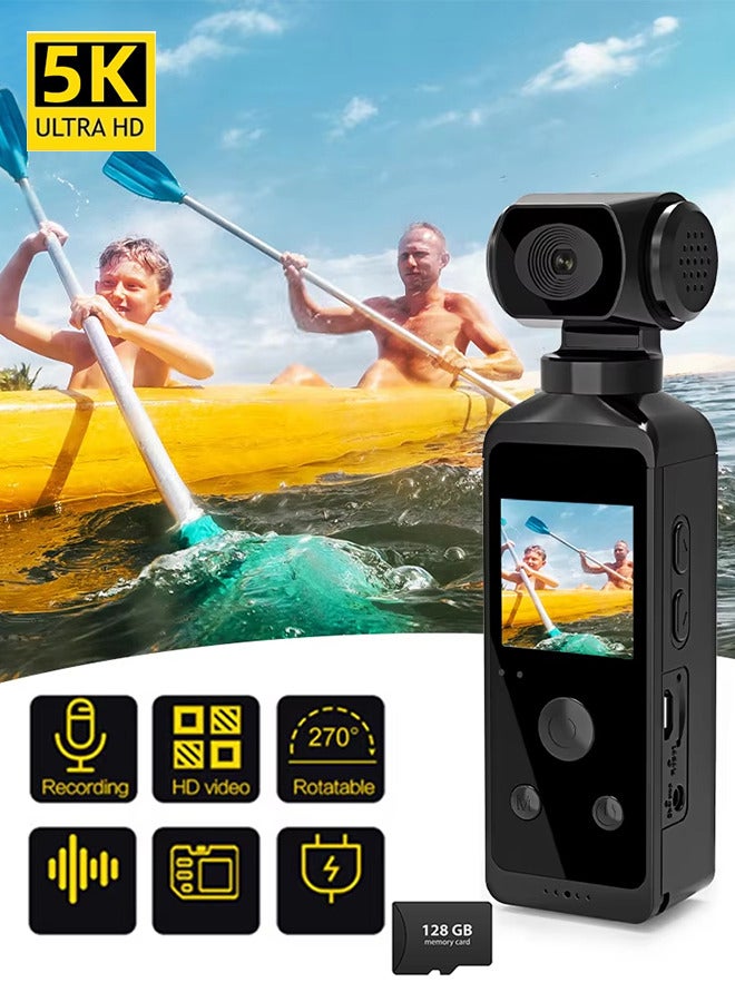 Generic 5K HD Camera, 270° Rotatable Large Wide Angle, Included 128G Card, 30m/98ft Underwater Camera with & Mic for Outdoor Riding Diving Shooting Vlog , 1000mAh Rechargeable  - Image 5