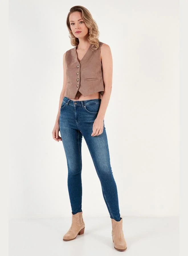 Lela  Lela Fitted Scuba Suede V-Neck Buttoned Vest Women's VEST 5865576 for Women | Best Price UAE