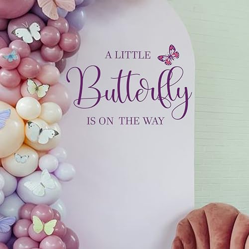 VANGNING A Little Butterfly is on The Way Baby Shower Party Decal Sign - Butterfly Baby Shower Decoration,Gender Reveal Girl or Boy Sticker - Image 1