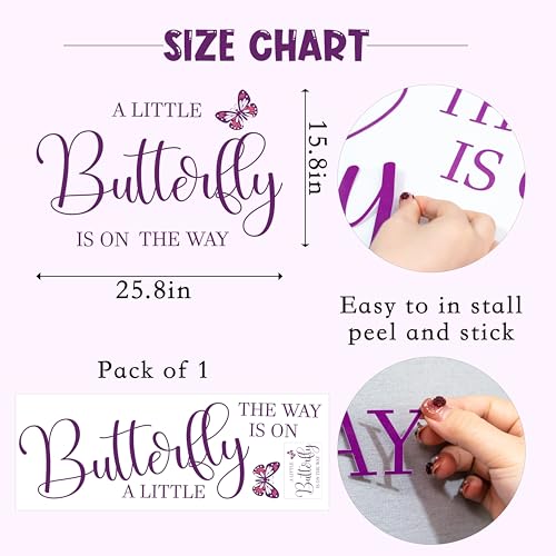 VANGNING A Little Butterfly is on The Way Baby Shower Party Decal Sign - Butterfly Baby Shower Decoration,Gender Reveal Girl or Boy Sticker - Image 2